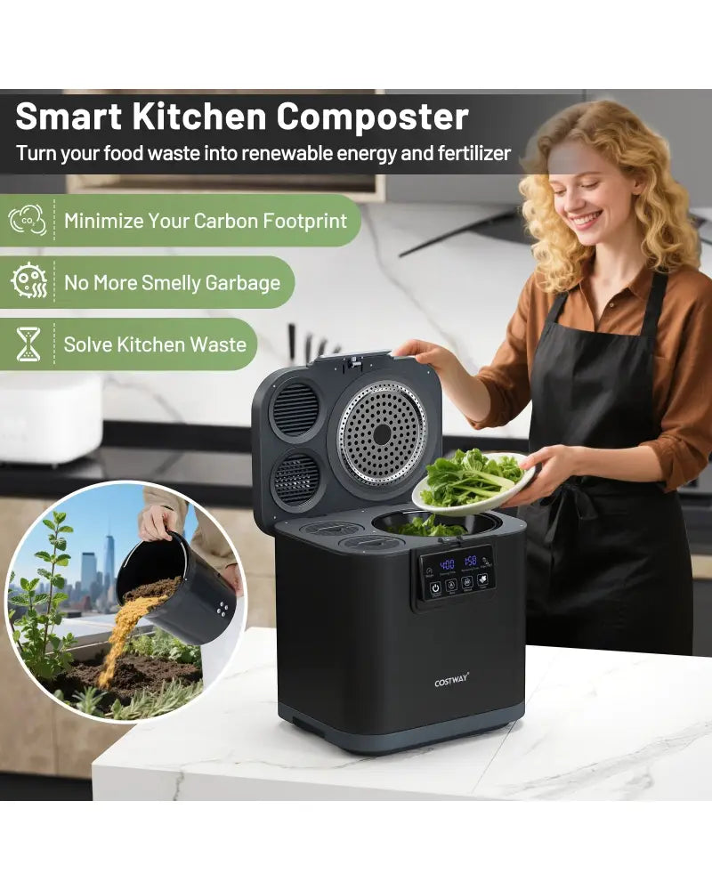 4 L Electric Composter with Lid and LED Display for Kitchen-Black - Black - Food Mixers & Blenders