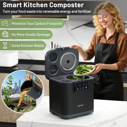4 L Electric Composter with Lid and LED Display for Kitchen-Black Costway
