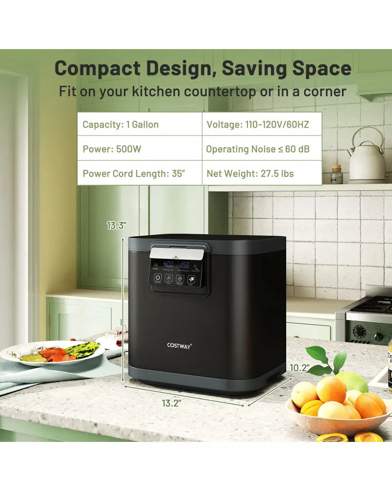 4 L Electric Composter with Lid and LED Display for Kitchen-Black - Black - Food Mixers & Blenders
