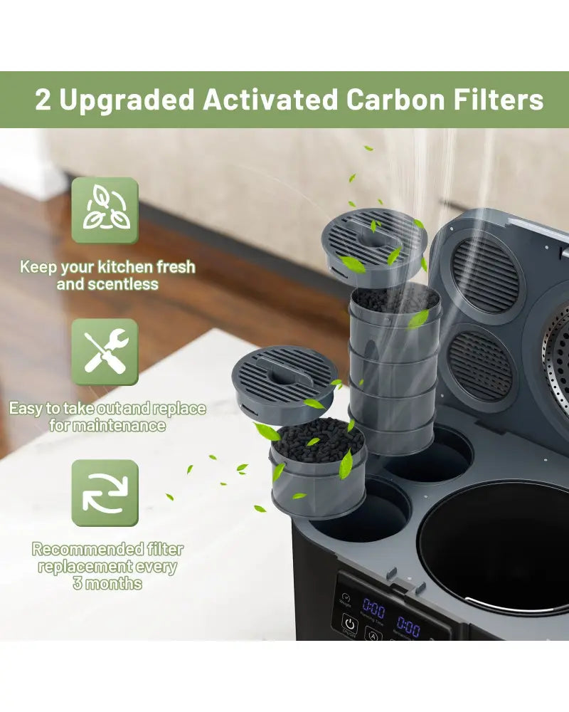 4 L Electric Composter with Lid and LED Display for Kitchen-Black - Black - Food Mixers & Blenders