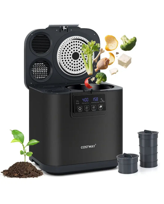 4 L Electric Composter with Lid and LED Display for Kitchen-Black - Black - Food Mixers & Blenders