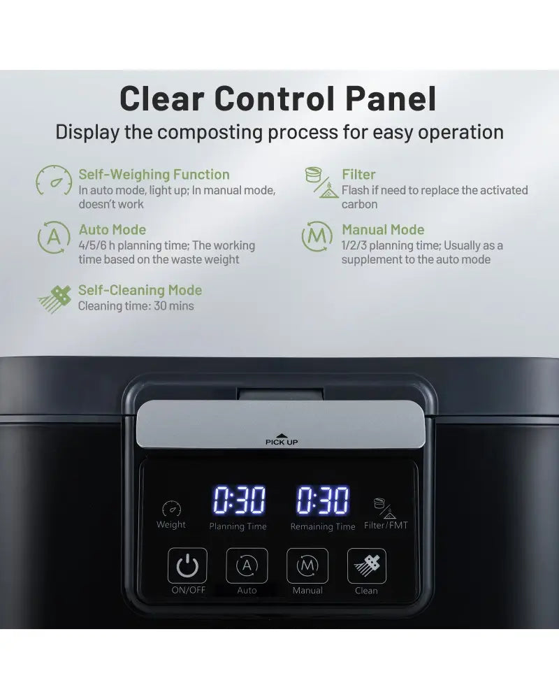 4 L Electric Composter with Lid and LED Display for Kitchen-Black - Black - Food Mixers & Blenders