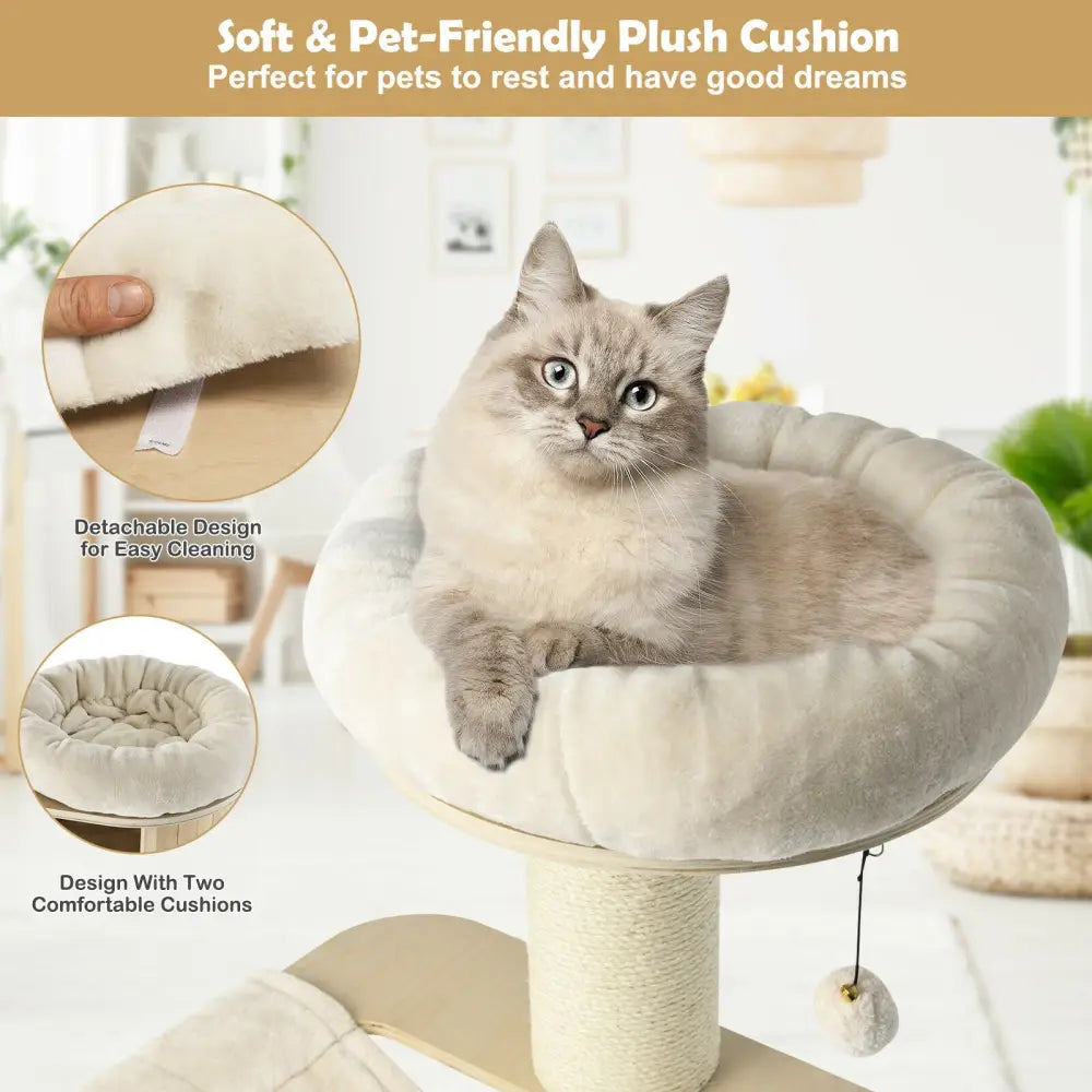 4-Layer 68.5-Inch Wooden Cat Tree Condo Activity Tower with Sisal Posts-Natural - Natural - Cat Trees Condos &