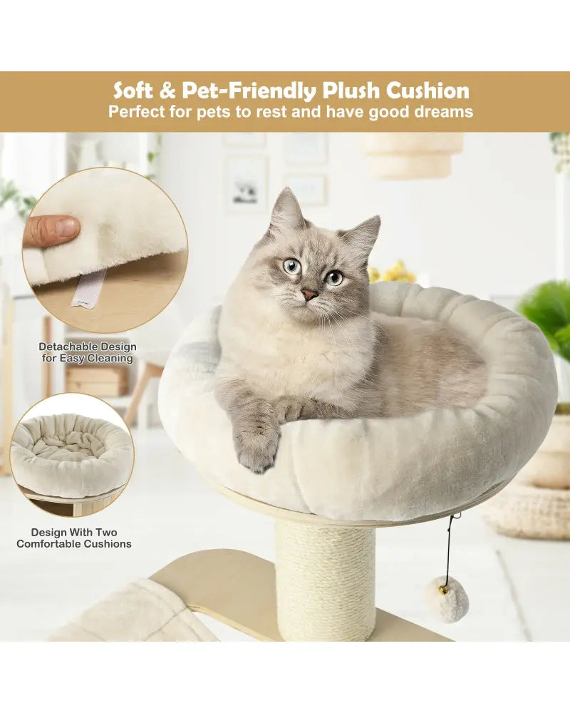 4-Layer 68.5-Inch Wooden Cat Tree Condo Activity Tower with Sisal Posts-Natural - Natural - Cat Trees Condos &