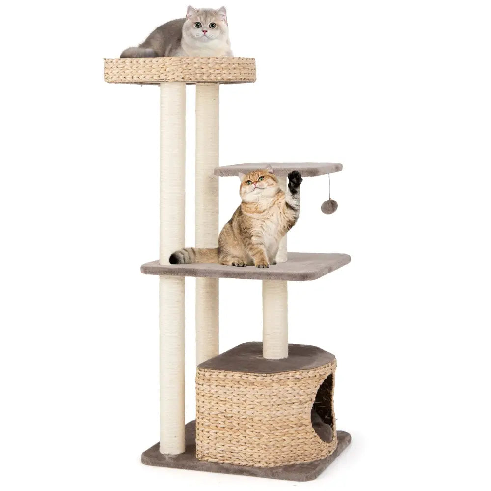 4 Layer Cat Tower with Scratching Posts Condo and Washable Cushions-Coffee - Coffee - Cat Trees Condos & Scratchers