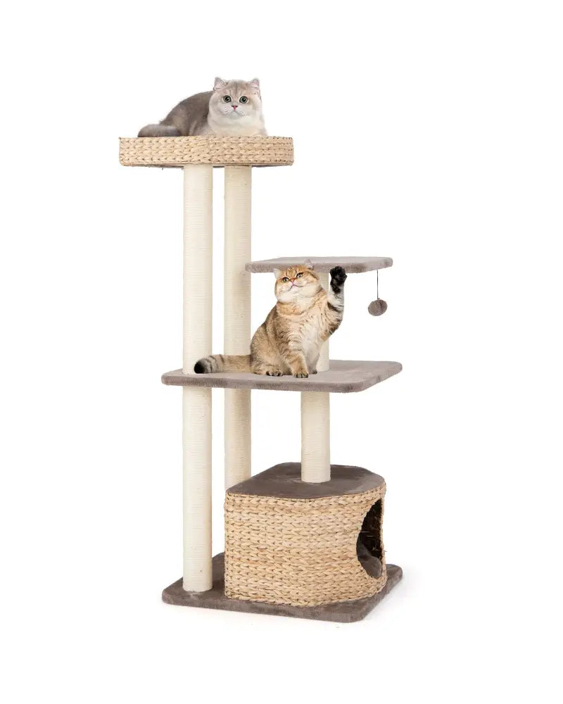 4 Layer Cat Tower with Scratching Posts Condo and Washable Cushions-Coffee - Coffee - Cat Trees Condos & Scratchers