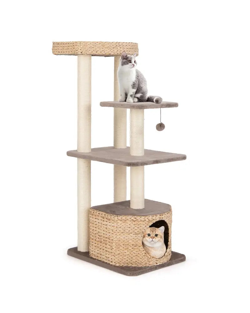 4 Layer Cat Tower with Scratching Posts Condo and Washable Cushions-Coffee - Coffee - Cat Trees Condos & Scratchers