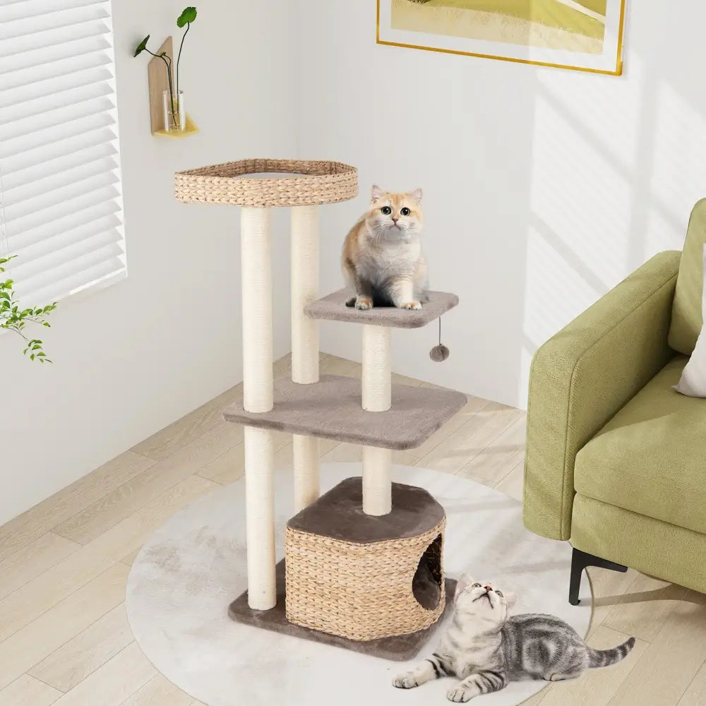 4 Layer Cat Tower with Scratching Posts Condo and Washable Cushions-Coffee - Coffee - Cat Trees Condos & Scratchers