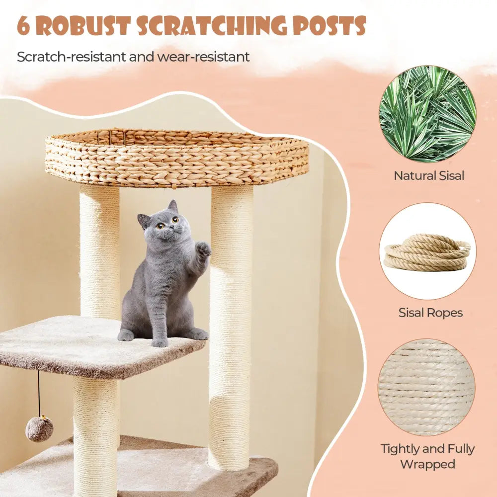 4 Layer Cat Tower with Scratching Posts Condo and Washable Cushions-Coffee - Coffee - Cat Trees Condos & Scratchers