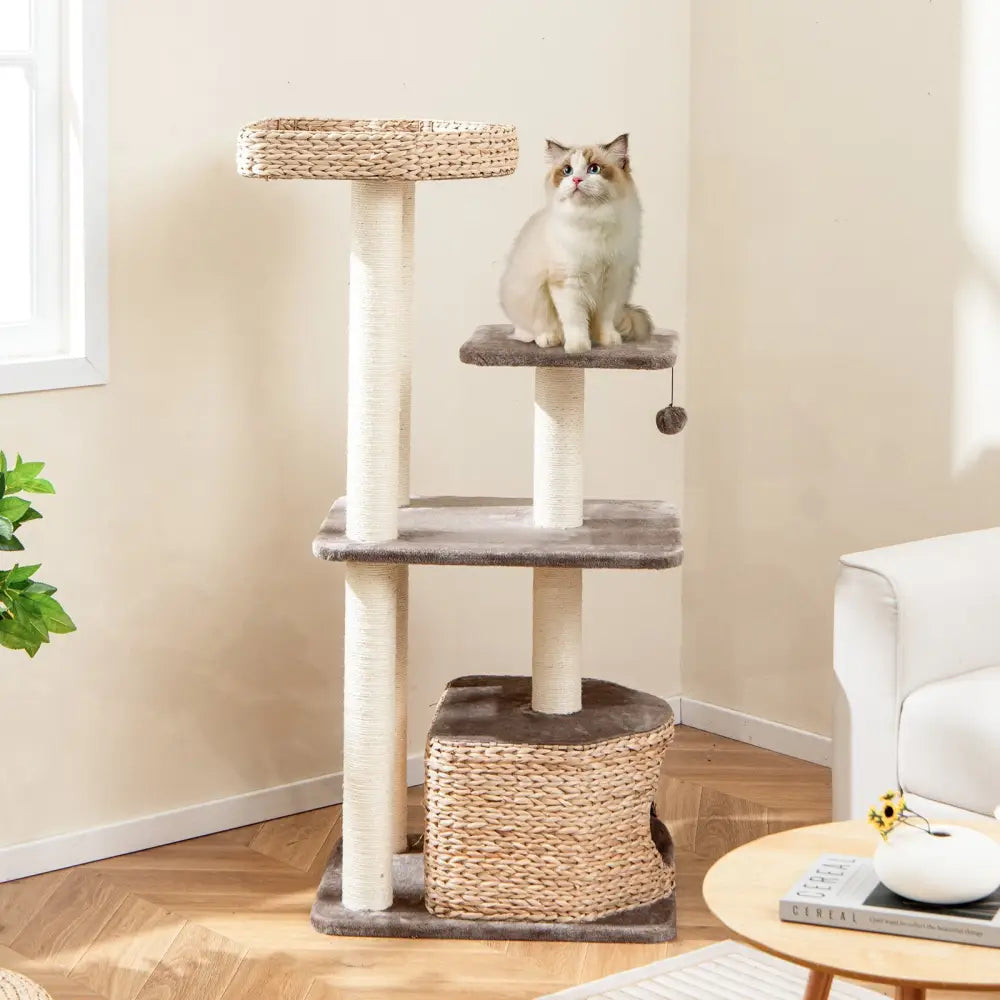 4 Layer Cat Tower with Scratching Posts Condo and Washable Cushions-Coffee - Coffee - Cat Trees Condos & Scratchers