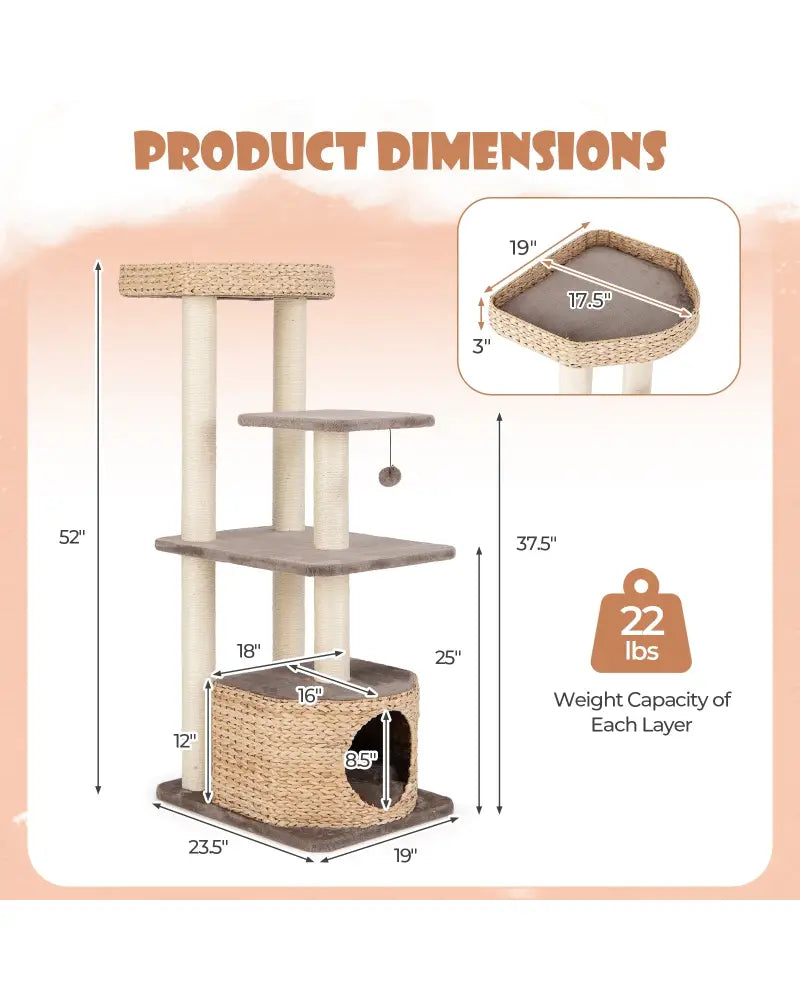 4 Layer Cat Tower with Scratching Posts Condo and Washable Cushions-Coffee - Coffee - Cat Trees Condos & Scratchers