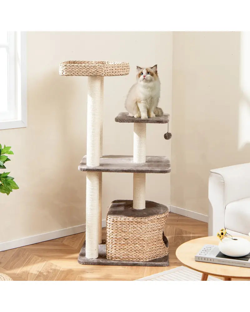 4 Layer Cat Tower with Scratching Posts Condo and Washable Cushions-Coffee - Coffee - Cat Trees Condos & Scratchers