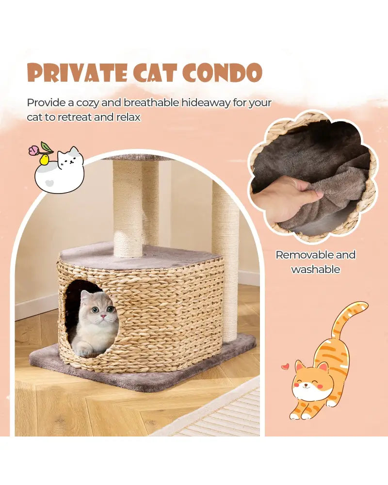 4 Layer Cat Tower with Scratching Posts Condo and Washable Cushions-Coffee - Coffee - Cat Trees Condos & Scratchers