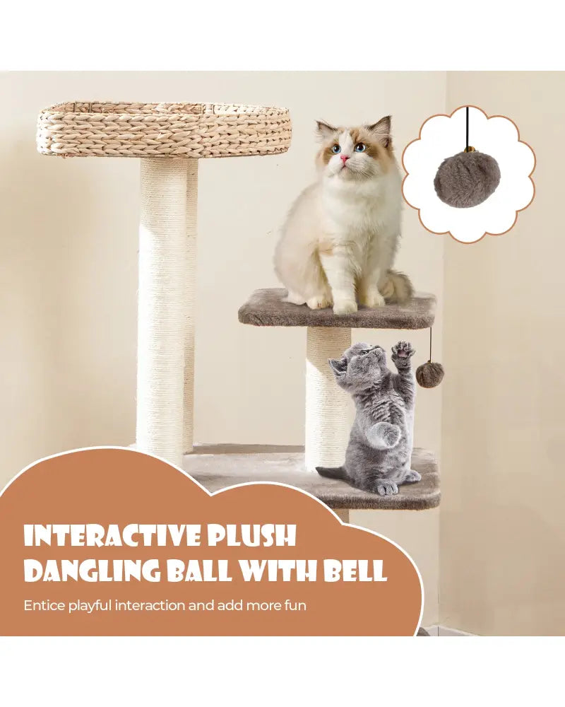 4 Layer Cat Tower with Scratching Posts Condo and Washable Cushions-Coffee - Coffee - Cat Trees Condos & Scratchers