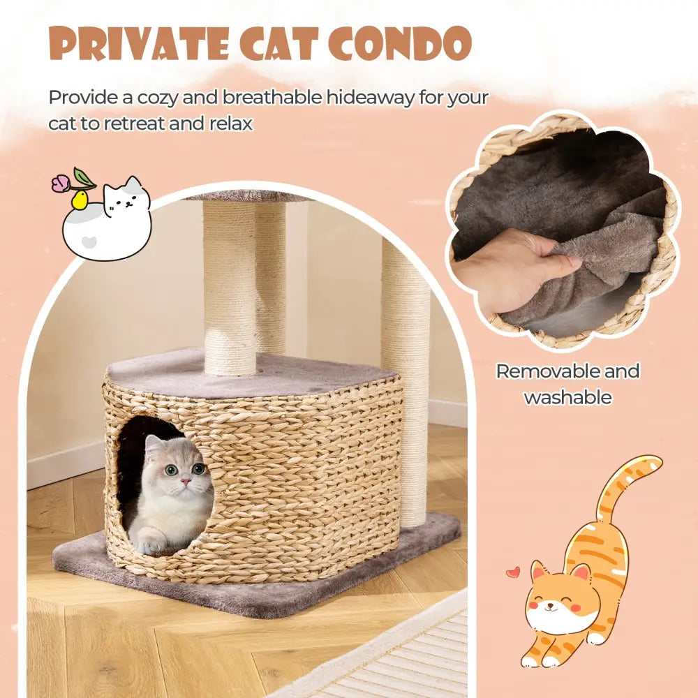 4 Layer Cat Tower with Scratching Posts Condo and Washable Cushions-Coffee - Coffee - Cat Trees Condos & Scratchers
