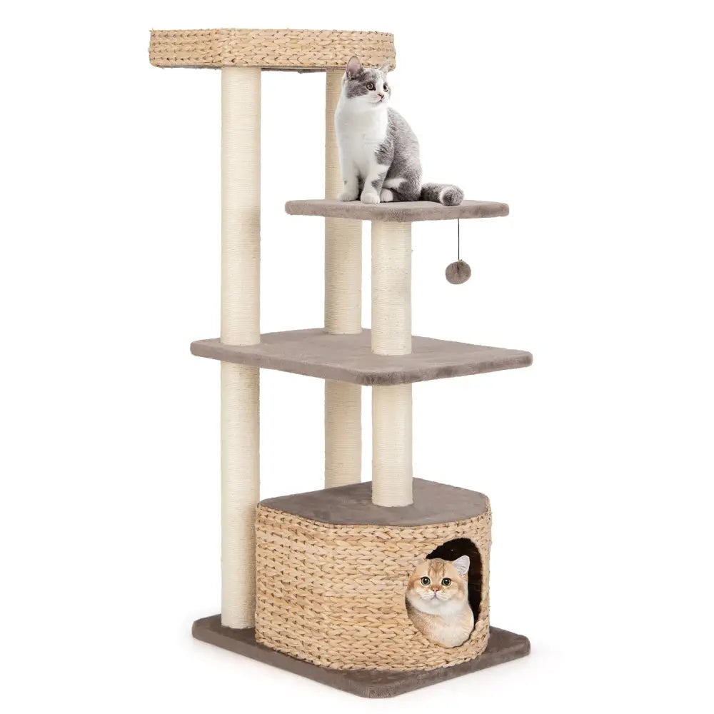 4 Layer Cat Tower with Scratching Posts Condo and Washable Cushions-Coffee - Coffee - Cat Trees Condos & Scratchers