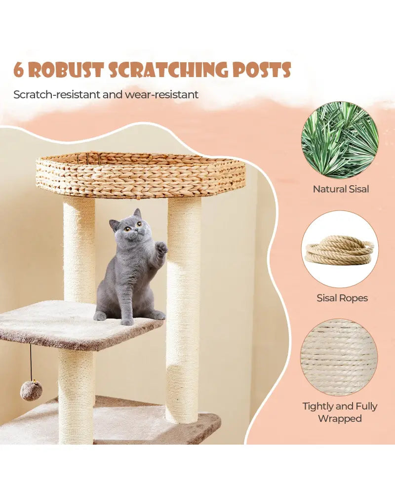 4 Layer Cat Tower with Scratching Posts Condo and Washable Cushions-Coffee - Coffee - Cat Trees Condos & Scratchers