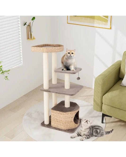 4 Layer Cat Tower with Scratching Posts Condo and Washable Cushions-Coffee - Coffee - Cat Trees Condos & Scratchers
