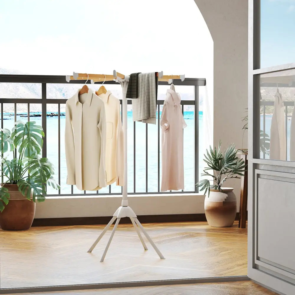 4 Legs Foldable Clothes Drying Rack with 8 Bamboo Hanging Rods and 40 Hanger Slots - Drying Racks