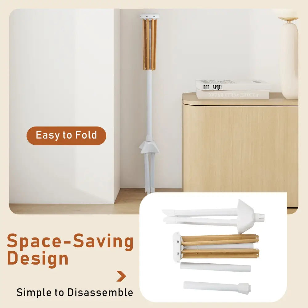 4 Legs Foldable Clothes Drying Rack with 8 Bamboo Hanging Rods and 40 Hanger Slots - Drying Racks