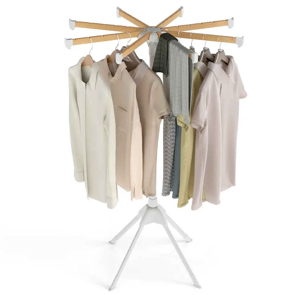 4 Legs Foldable Clothes Drying Rack with 8 Bamboo Hanging Rods and 40 Hanger Slots - Drying Racks