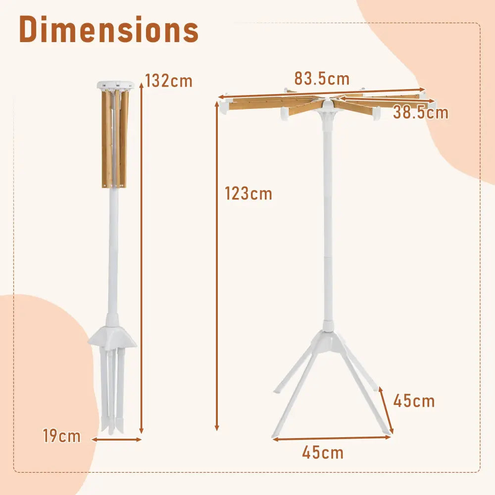 4 Legs Foldable Clothes Drying Rack with 8 Bamboo Hanging Rods and 40 Hanger Slots - Drying Racks