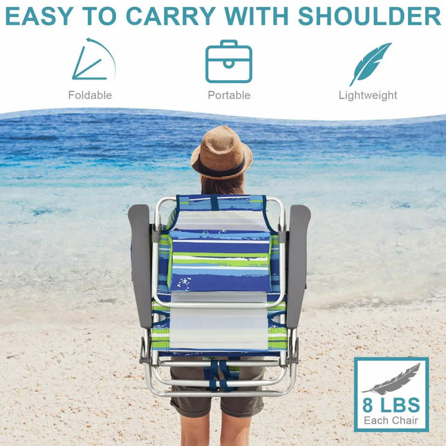 4-Pack 5-Position Outdoor Folding Backpack Beach Reclining Chair with Pillow-Blue - Blue - Beach & Lawn Chairs