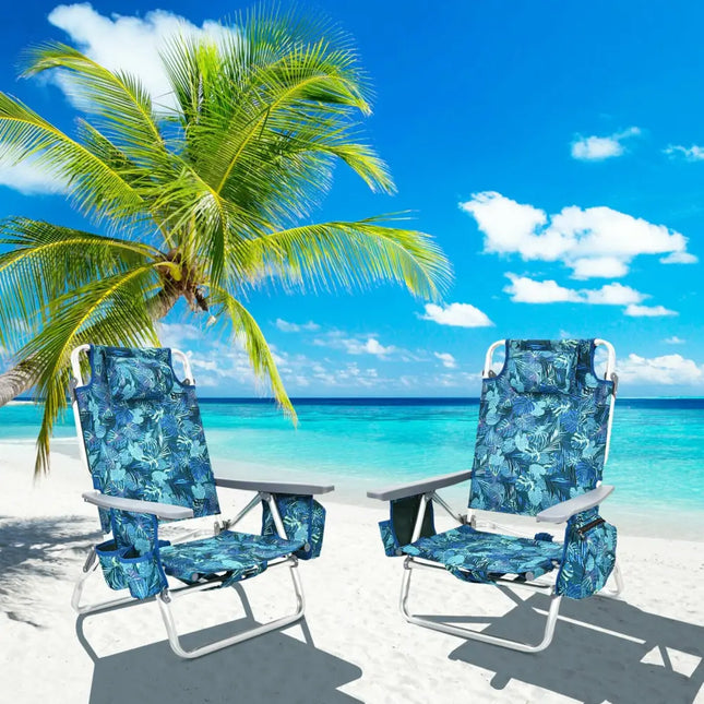 4-Pack 5-Position Outdoor Folding Backpack Beach Reclining Chair with Pillow-Navy - Navy - Beach & Lawn Chairs