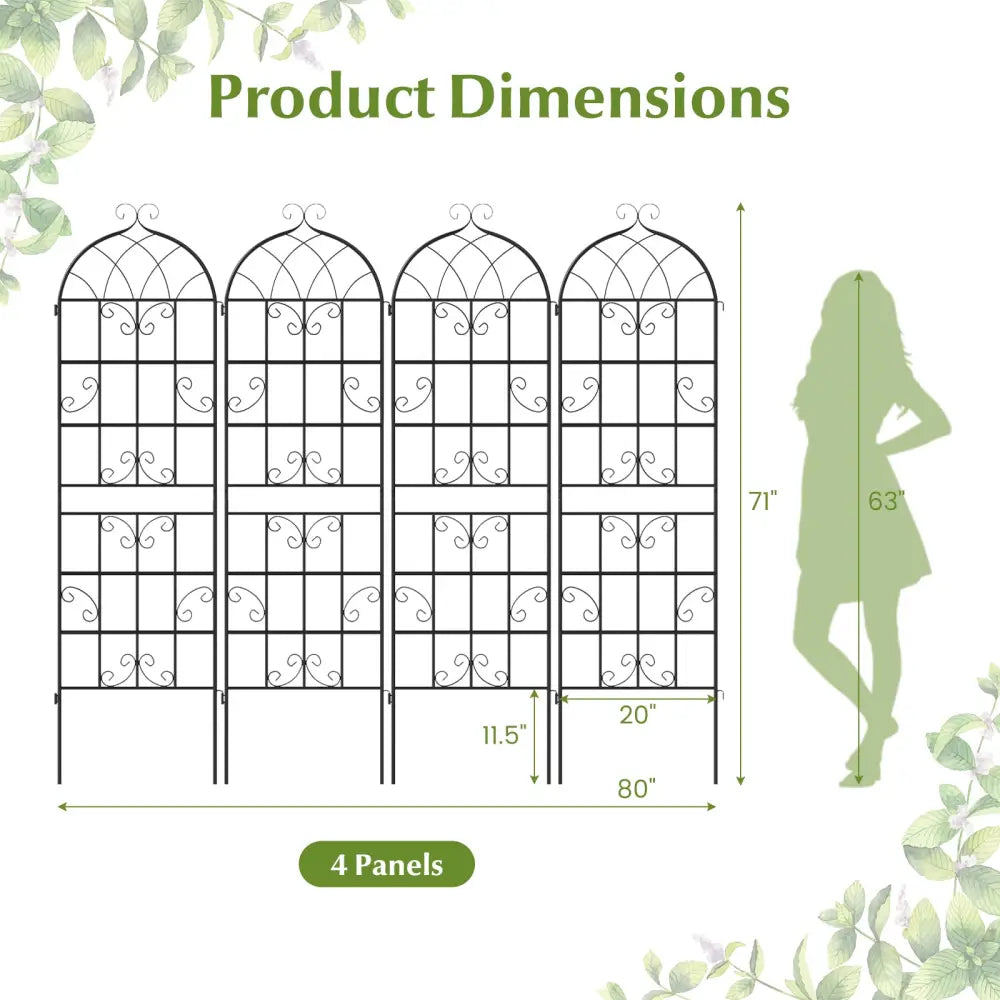 4 Pack 71’’ x 20’’ Metal Garden Trellis for Outdoor Climbing Plants - Plant Supports