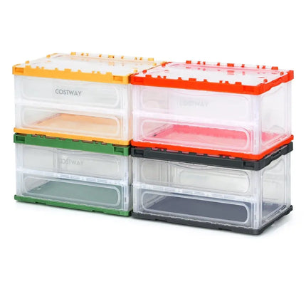 4 Pack Collapsible and Stackable Plastic Storage Bins with Attached Lid-L Costway