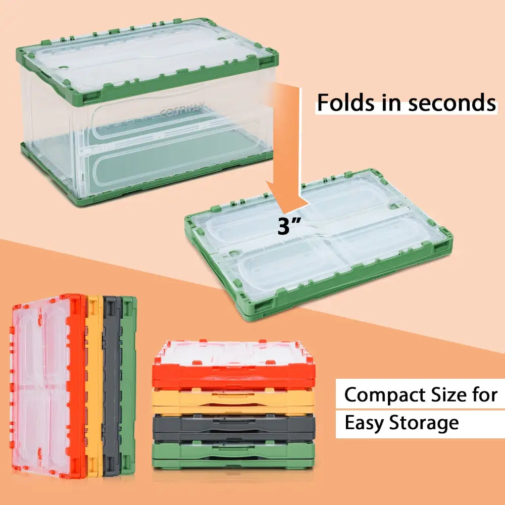 4 Pack Collapsible and Stackable Plastic Storage Bins with Attached Lid-L Costway