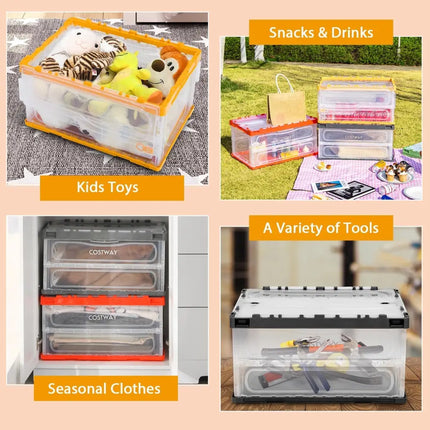 4 Pack Collapsible and Stackable Plastic Storage Bins with Attached Lid-L Costway