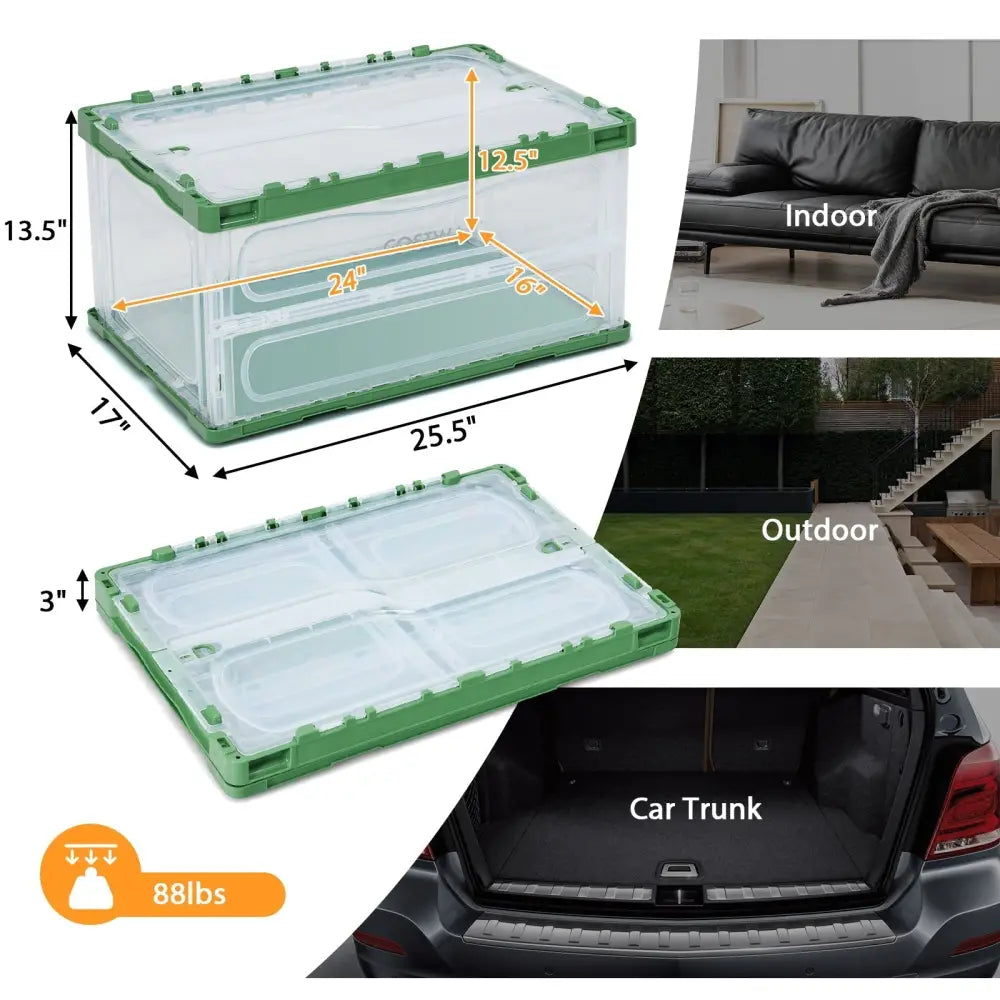 4 Pack Collapsible and Stackable Plastic Storage Bins with Attached Lid-L Costway