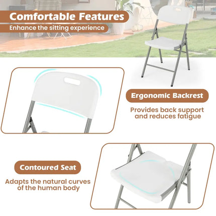 4 Pack Folding Stackable Chairs with Metal Frame and Carrying Handle-White Costway