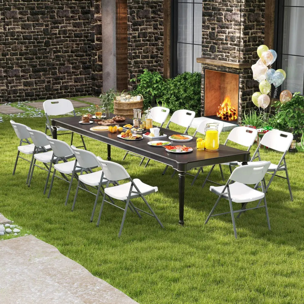 4 Pack Folding Stackable Chairs with Metal Frame and Carrying Handle-White - White - Dining Chairs