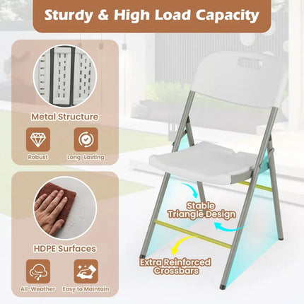 4 Pack Folding Stackable Chairs with Metal Frame and Carrying Handle-White Costway