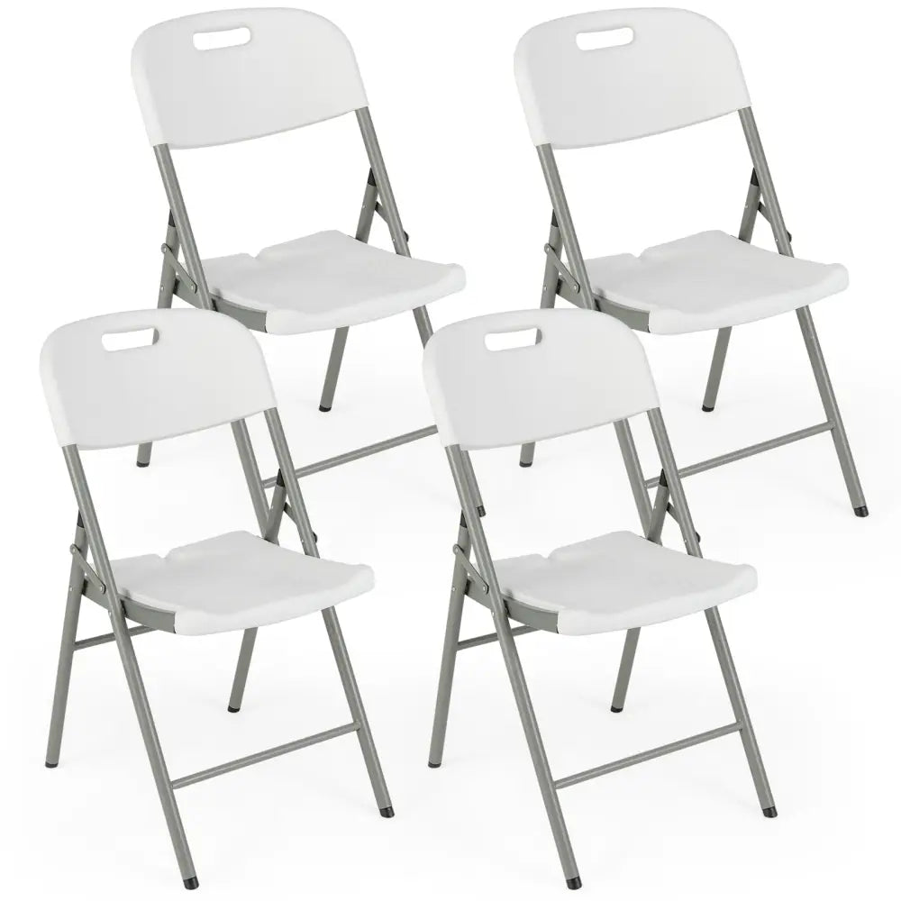 4 Pack Folding Stackable Chairs with Metal Frame and Carrying Handle-White - White - Dining Chairs