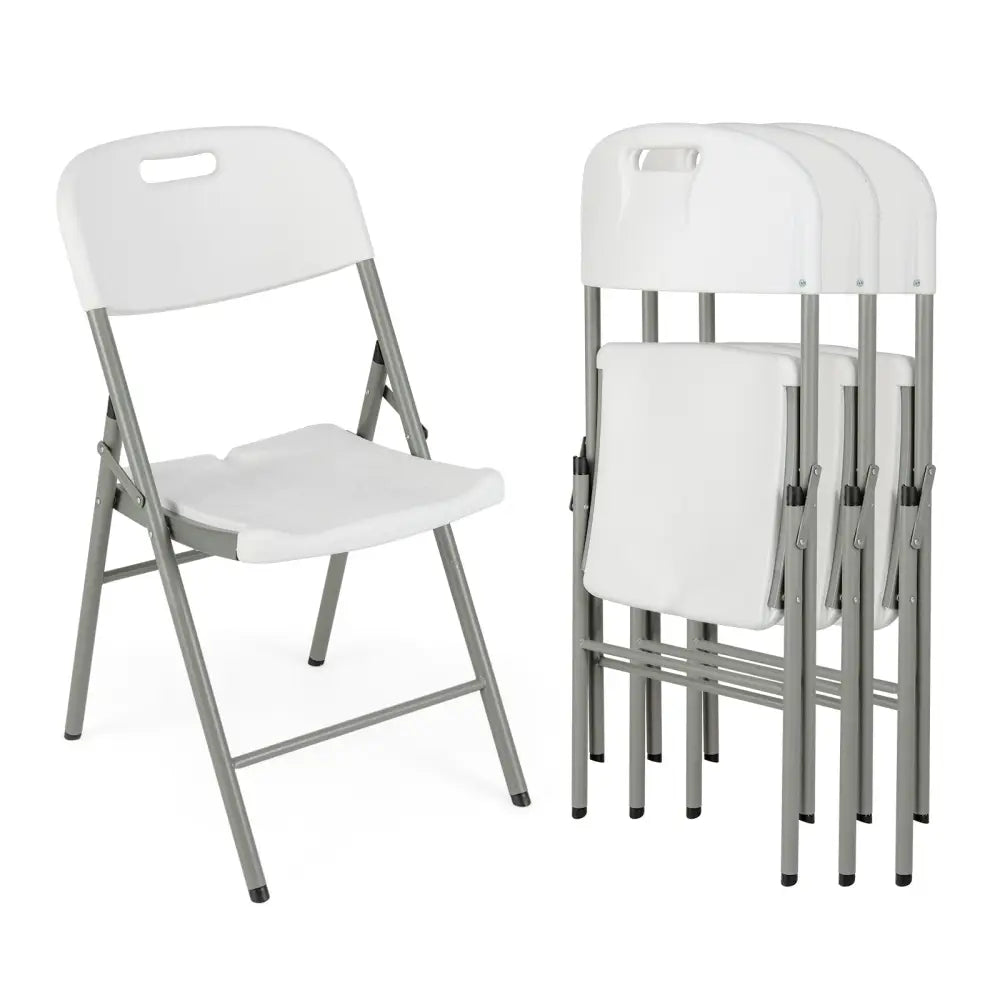 4 Pack Folding Stackable Chairs with Metal Frame and Carrying Handle-White - White - Dining Chairs