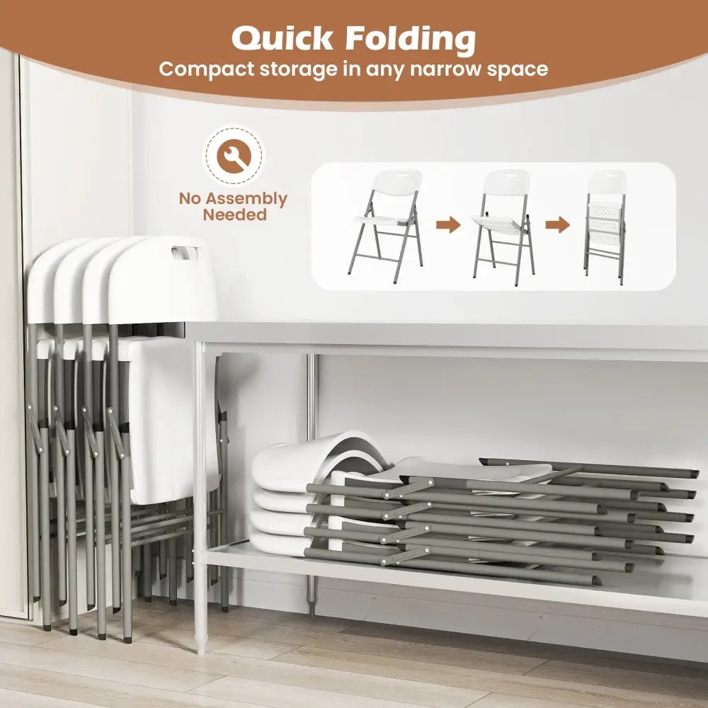 4 Pack Folding Stackable Chairs with Metal Frame and Carrying Handle-White - White - Dining Chairs