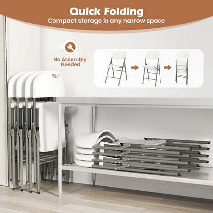 4 Pack Folding Stackable Chairs with Metal Frame and Carrying Handle-White Costway