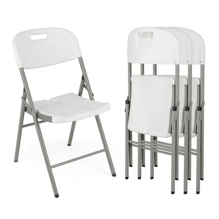 4 Pack Folding Stackable Chairs with Metal Frame and Carrying Handle-White Costway