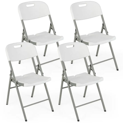 4 Pack Folding Stackable Chairs with Metal Frame and Carrying Handle-White Costway