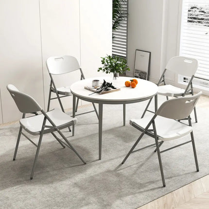 4 Pack Folding Stackable Chairs with Metal Frame and Carrying Handle-White Costway