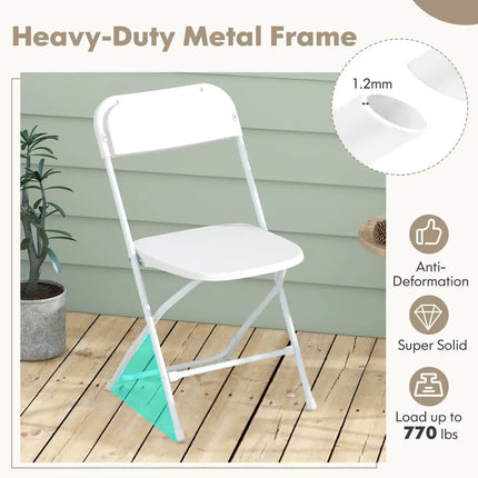 4 Pack Metal Folding Chairs with Plastic Seat and Back-White Costway
