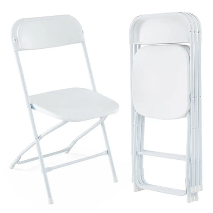 4 Pack Metal Folding Chairs with Plastic Seat and Back-White Costway