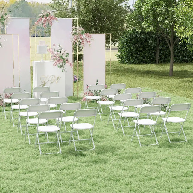 4 Pack Metal Folding Chairs with Plastic Seat and Back-White Costway