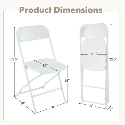 4 Pack Metal Folding Chairs with Plastic Seat and Back-White Costway
