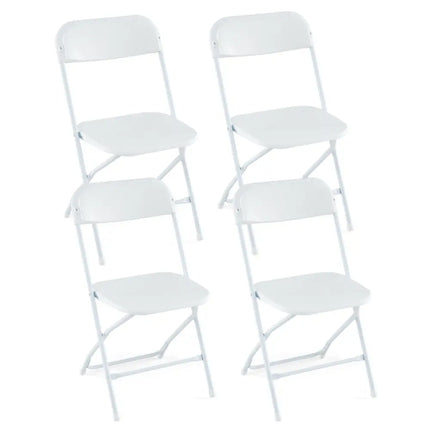 4 Pack Metal Folding Chairs with Plastic Seat and Back-White Costway