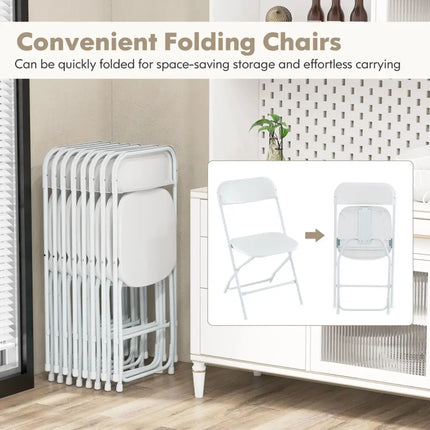 4 Pack Metal Folding Chairs with Plastic Seat and Back-White Costway