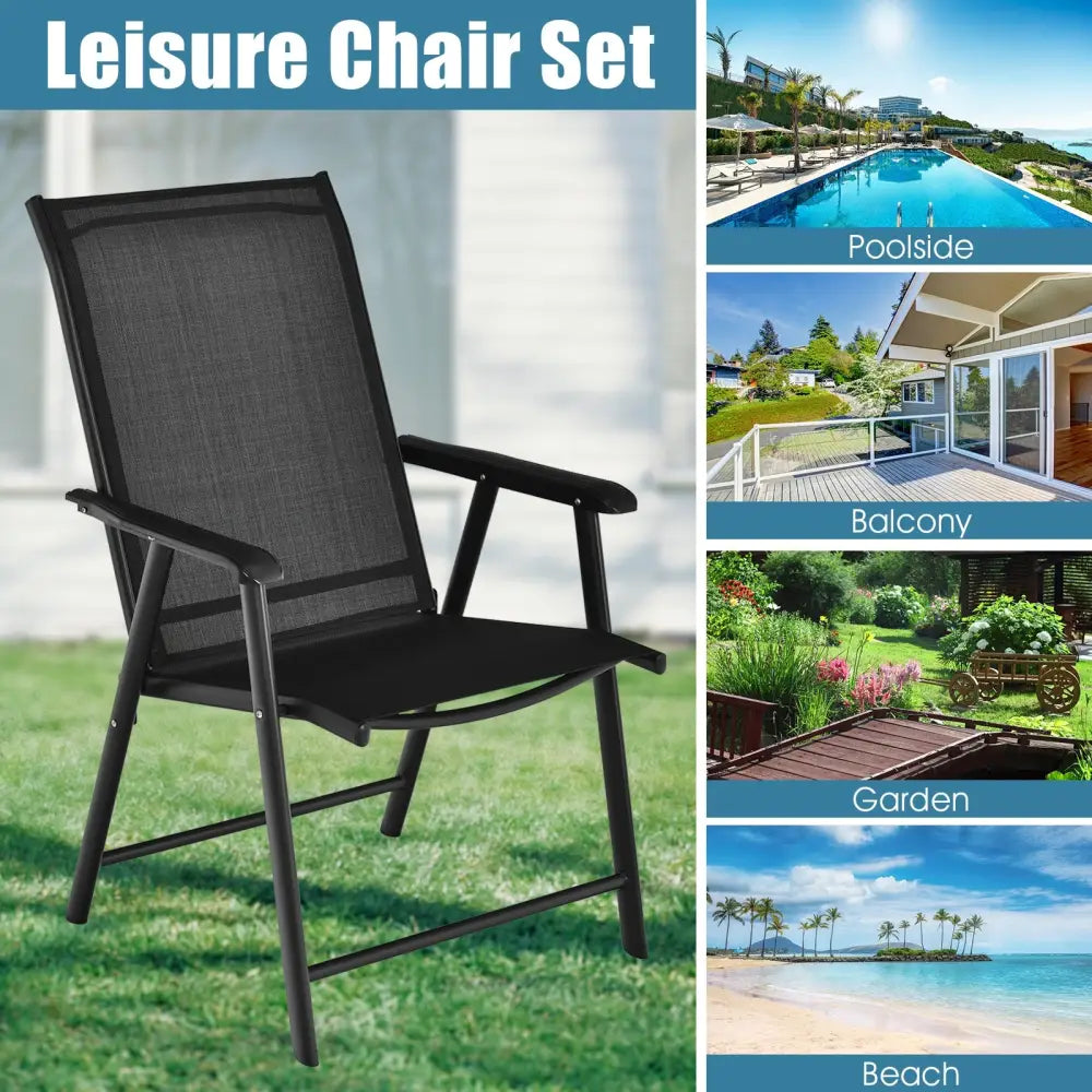 4-Pack Patio Folding Chairs Portable for Outdoor Camping-Black - Black - Patio Dining Chairs